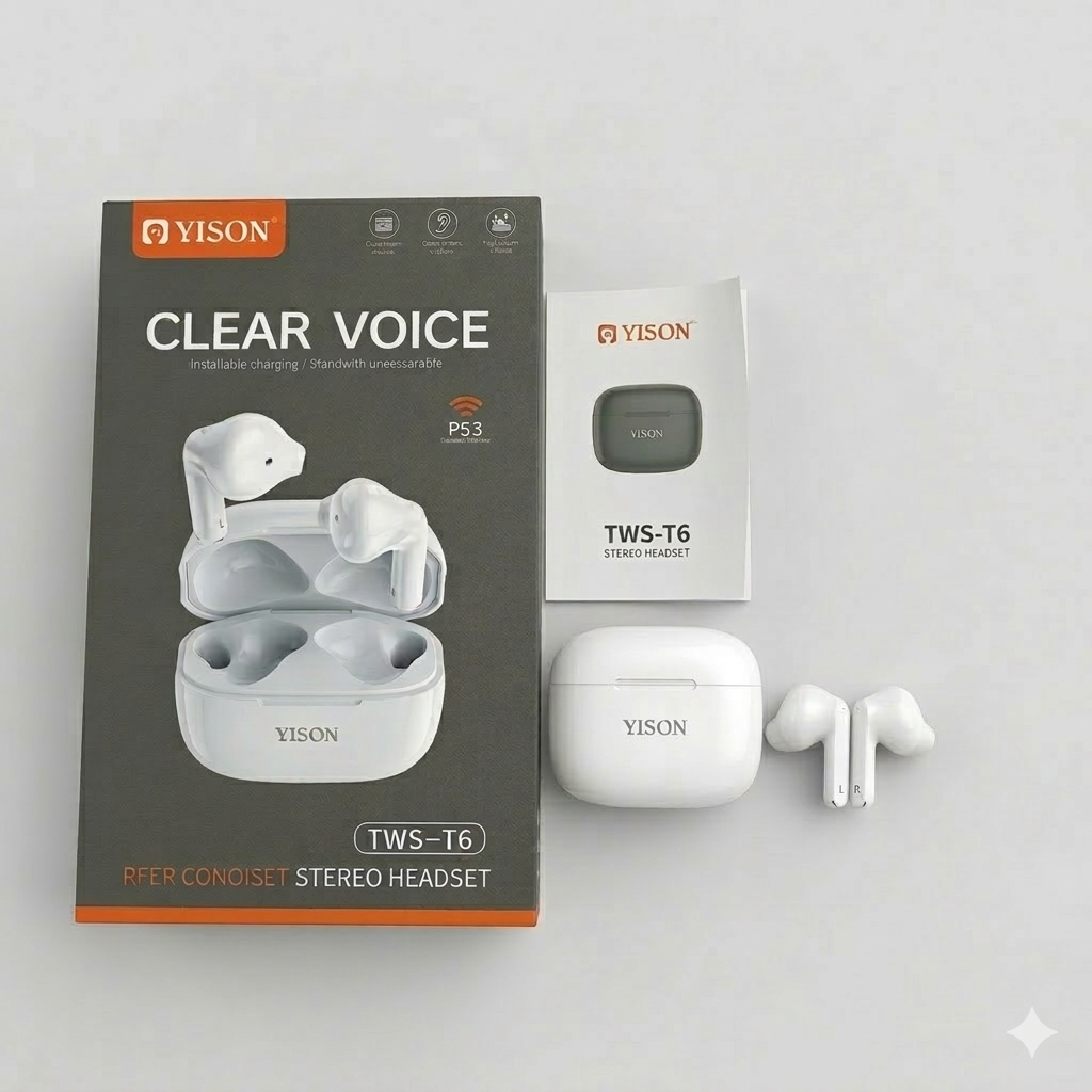 Yison TWS-T6 Wireless Earbuds – Crystal Clear Voice & Ergonomic Comfort Design