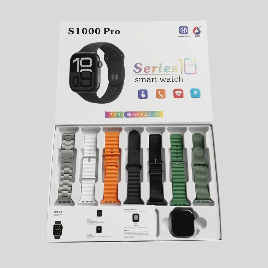 S1000 Pro Series 10 Smart Watch – Futuristic Design & 7-in-1 Luxury Strap Edition