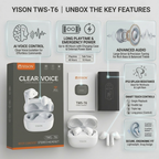 Yison TWS-T6 Wireless Earbuds – Crystal Clear Voice & Ergonomic Comfort Design